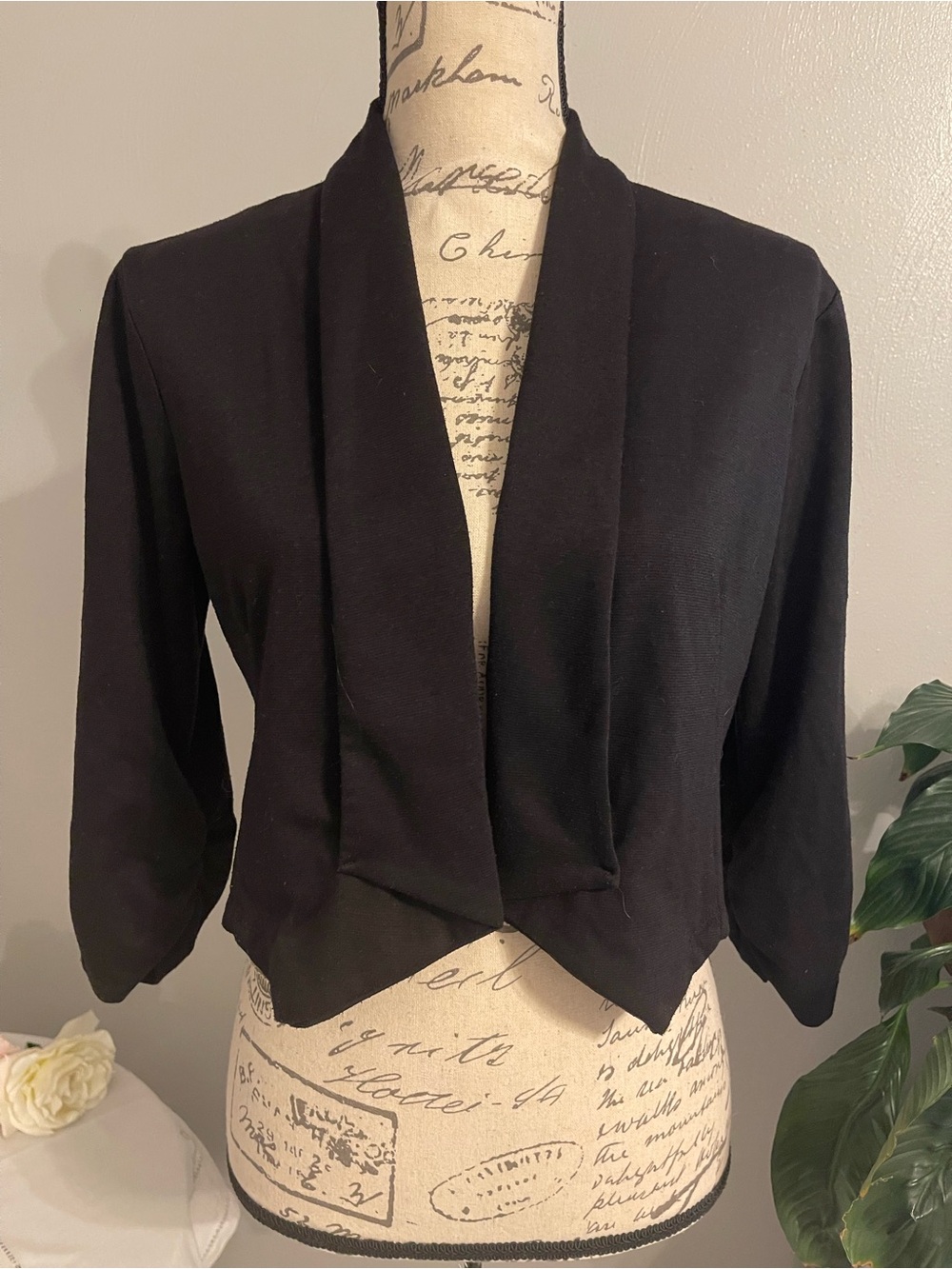 Body Central Black Cropped Blazer Open Front 3/4 Sleeve Y2K Jacket